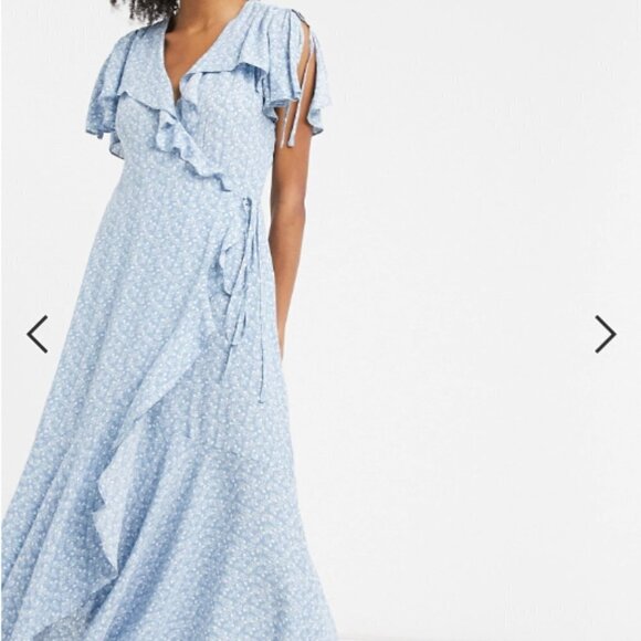 & Other Stories Floral Print Chiffon Ruffle Maxi Dress Hydrangea - Picture 3 of 10